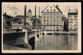 AK Zürich, Partie an der Uraniabrücke mit Verlagshaus Rudolf