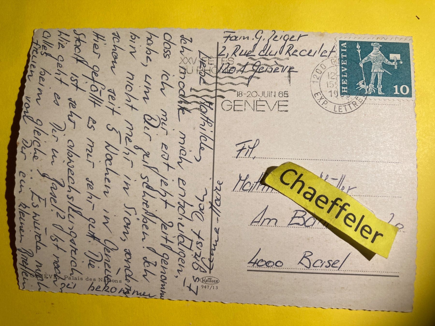 Ansichtskarten: 1956 Genève, Palais des Nations – Gebraucht aus Zürich von Chaeffeler 1