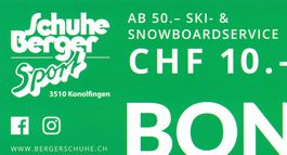 Berger Sport 10 Franken Rabatt auf Ski und Snowbardservice