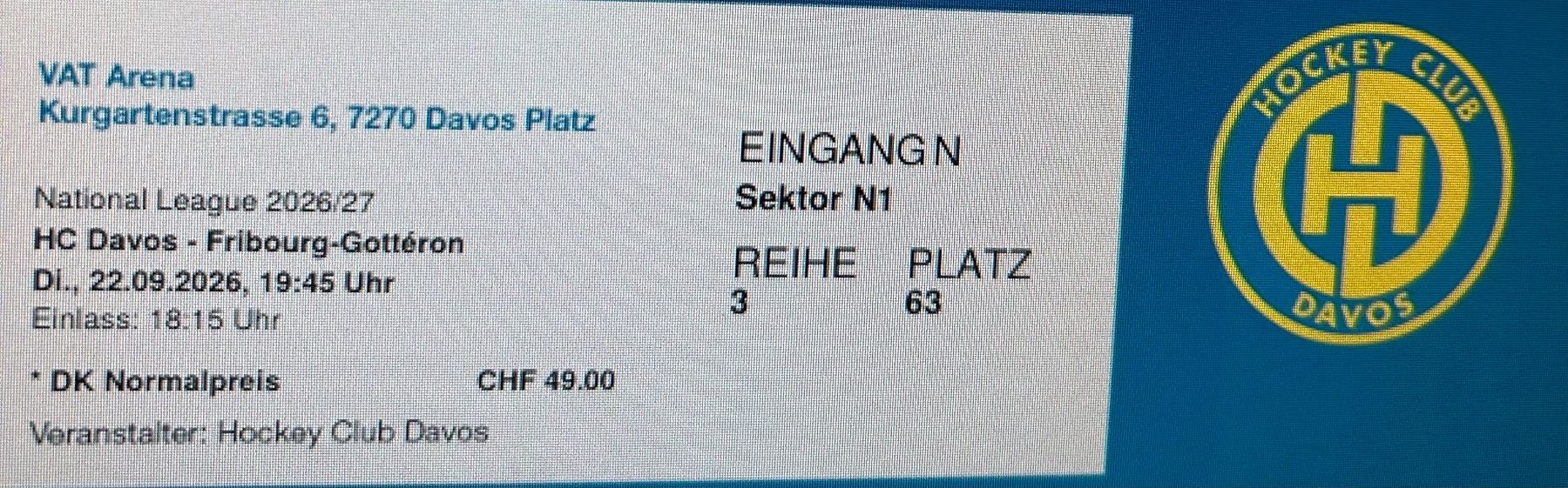 Tickets: 2 Sitzplatztickets HC Davos : Gotteron – Gebraucht aus Mauren von Aischa96