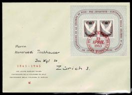 1945 Basler Taube Block W23 auf Brief