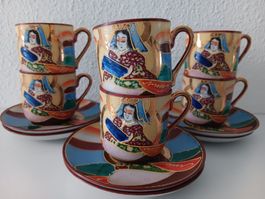 GENUINE SAMURAI CHINA JAPAN 6 x tasses à café + soucoupes