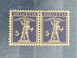 Schweiz 1924 waagrechtes Paar 5 Rp. grauv Tellknabe mit Falz