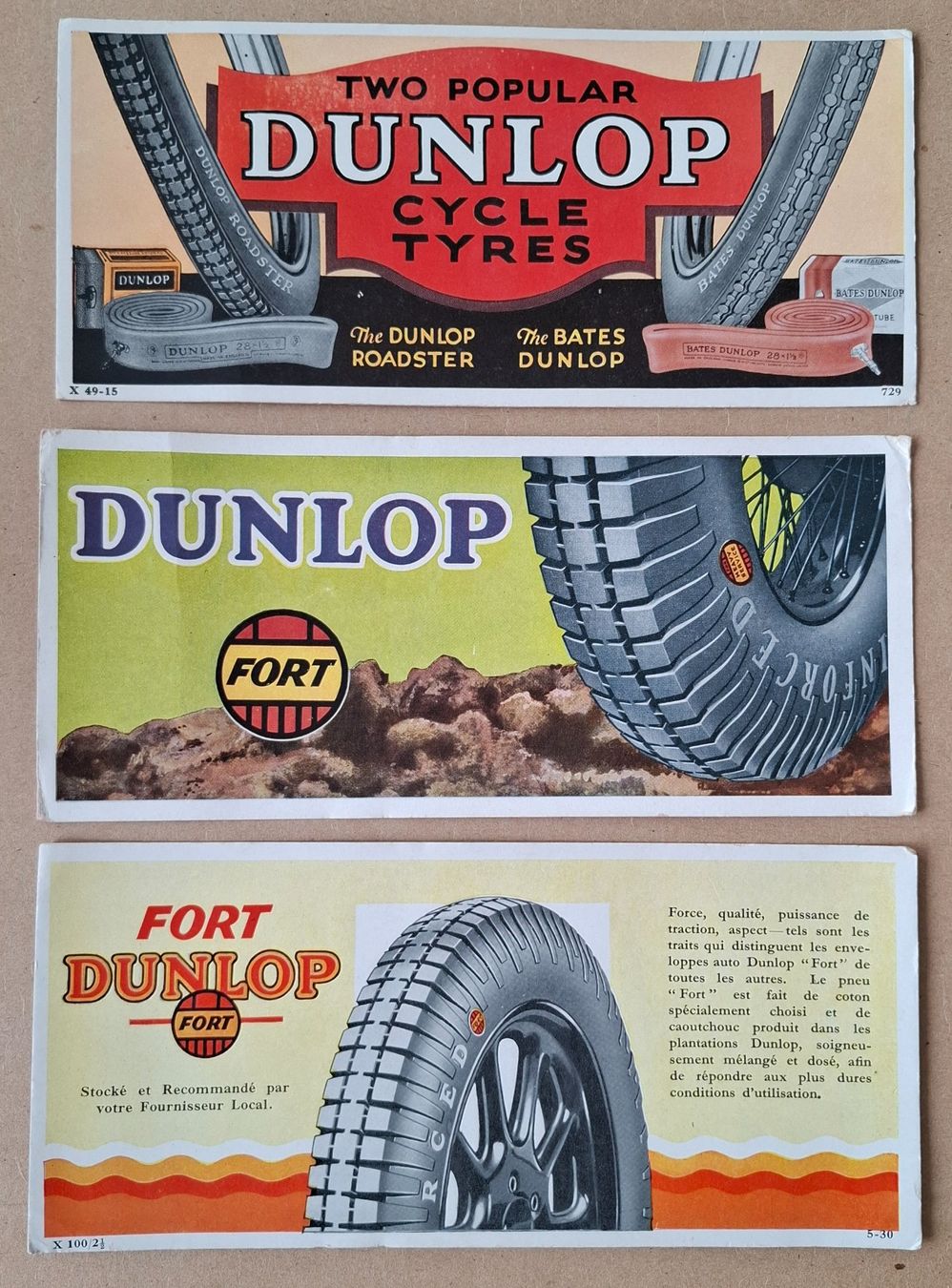 Documenti: DUNLOP-Werbung - 3 Flyer - ca. 1930 – Usato da Wil SG venduto da Clanx