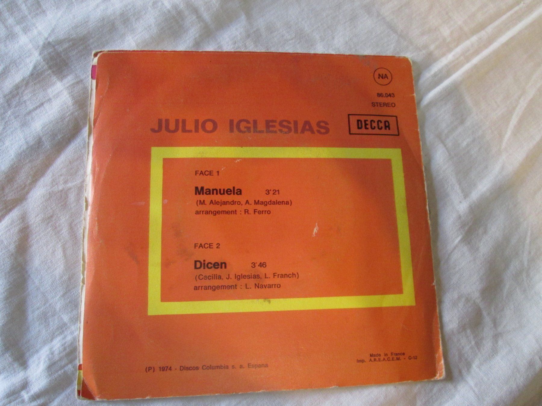 Dischi in vinile: Disque vinyle Julio Iglesias - Manuela 45t – Usato da la Chaux-de-Fonds venduto da Lampe 1