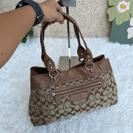 Coach Tasche braun Monogram Leder Stoff Handtasche 38x24cm