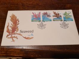 Belle enveloppe illustrée "Seaweed" et timbres rares!