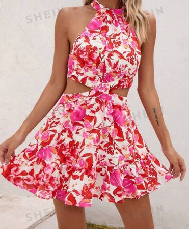 Sommerkleid - Neckholder - Blumenmuster - Gr. M