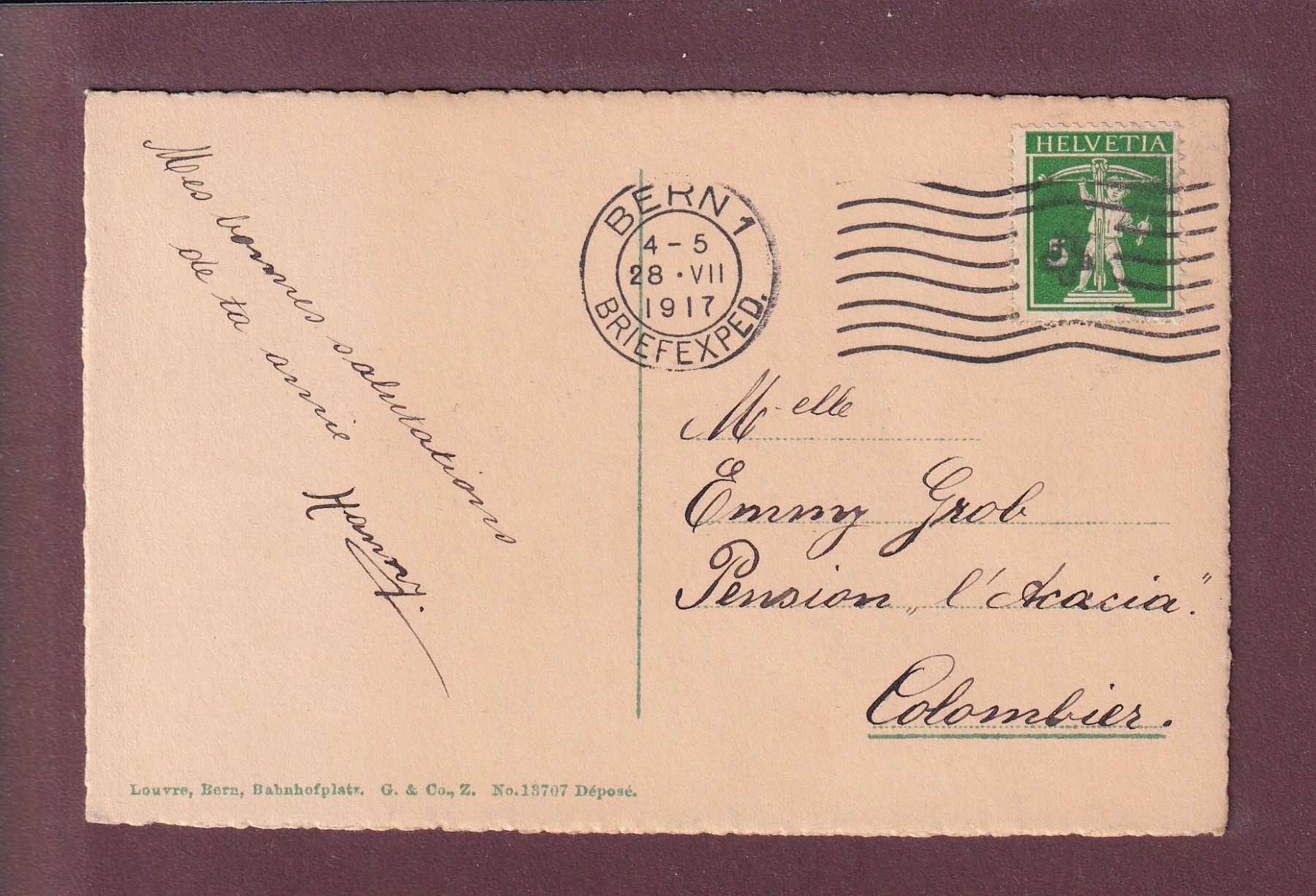 Cartoline postali: BERN - Münster - 1917 – Usato da Pully venduto da nicecards 1