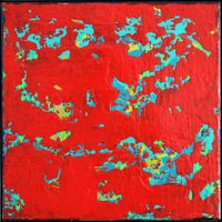 Abstrakte Kunst rot-blau, Acryl auf Leinwand 20 x 20 cm