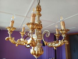 Antiker Kronleuchter Lüster Lampe, creme-goldfarbig