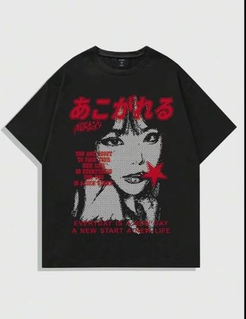 T-shirt noir style manga/Streetwear, taille S, Unisex
