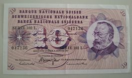 Schweizer Banknote 10 Franken 1977 – Serie 102 L