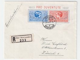CH, Pro Juventute Block 1937, Chur 23.12.37-14 nach Zürich