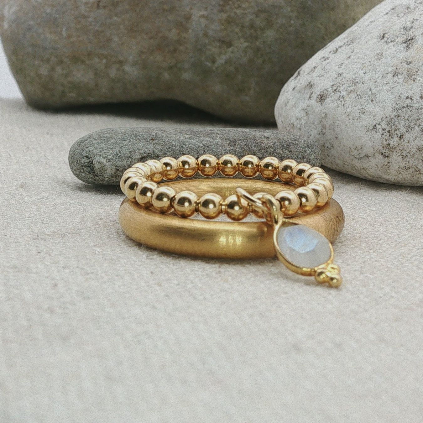 Olga Ribler Ringe: Edelstahl & Silber Mondstein Ring SET Ringgrösse 58 – Neu (gemäss Beschreibung) aus Luzern von Schmuckoutlet