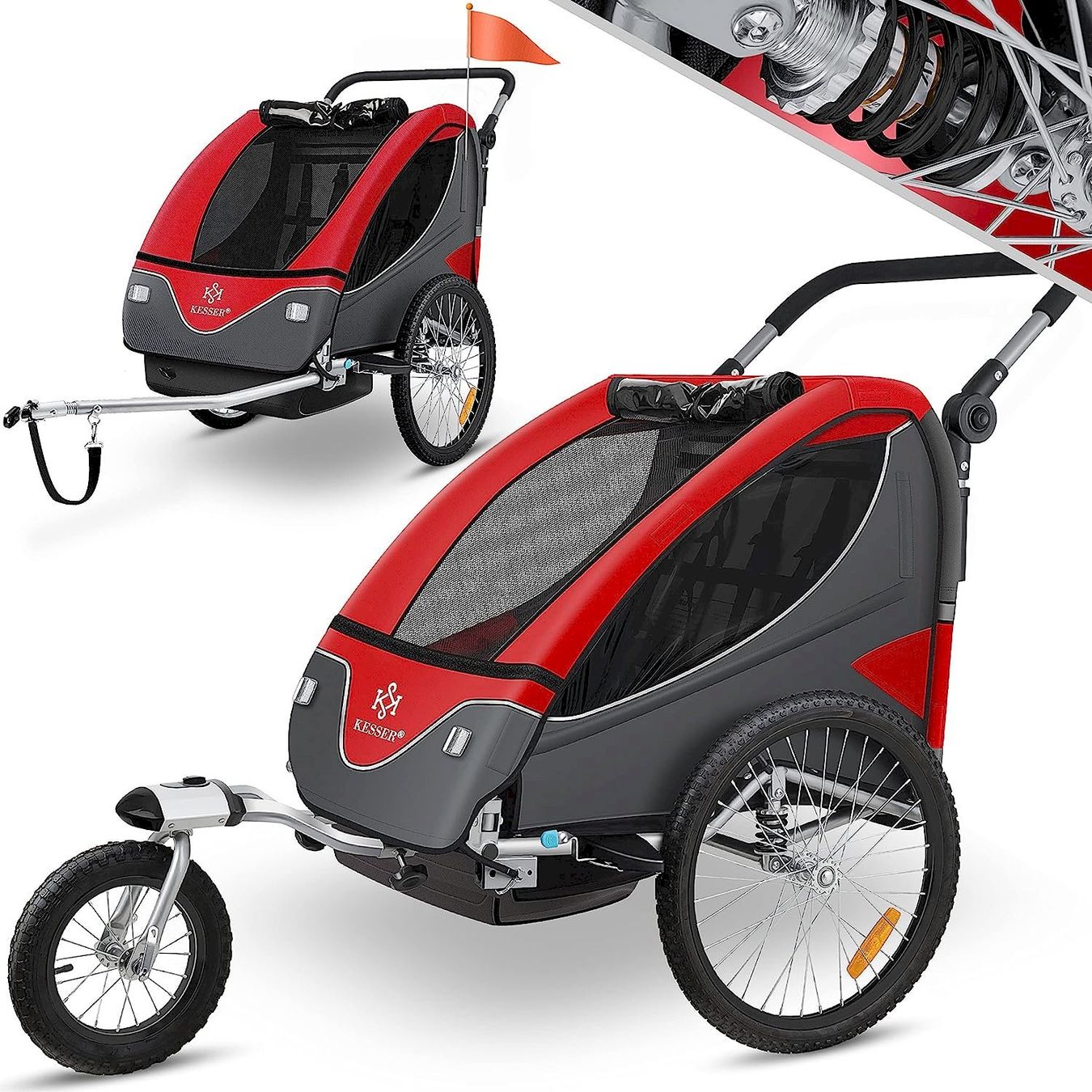 Rimorchi per biciclette: Kesser Kinderanhänger 2in1 rot – Nuovo e nell'imballaggio originale da Bottighofen venduto da zaap