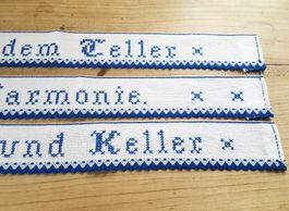 Antikes Stoffband, Borte bestickt, Spruchband, Stickerei