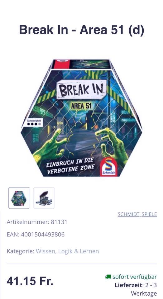 Giochi: Jeu de société Break In Area 51 Schmidt -  neuf – Nuovo e nell'imballaggio originale da Bulle venduto da bruno023 1