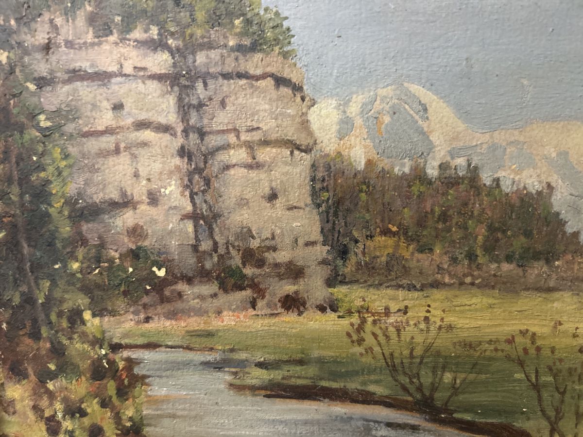 Dipinti: Altes Ölgemälde "Berge und Fluss" – Usato da Glarus venduto da KunstWerkEr-LS87 2