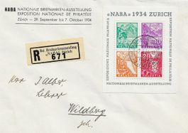 NABA BLOCK ZÜRICH 1934 auf R -BRIEF n. WILDBERG mit VIGNETTE