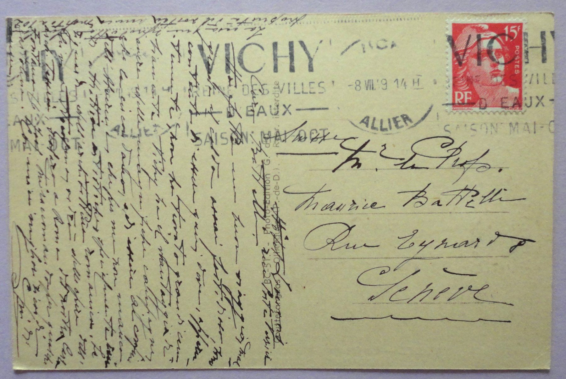 Cartoline postali: Vichy - Le Chastel-Franc – Usato da Fétigny venduto da Billy2miny 1