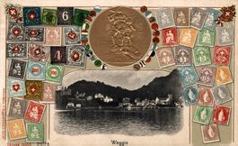 Weggis. Prägerand mit Schweizer Briefmarken und Wilhelm Tell