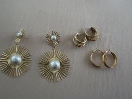 Ohrringe Set drei Paar goldfarben mit Perlen neuwertig