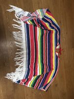 Poncho gestreift Fransen rot blau gelb grün