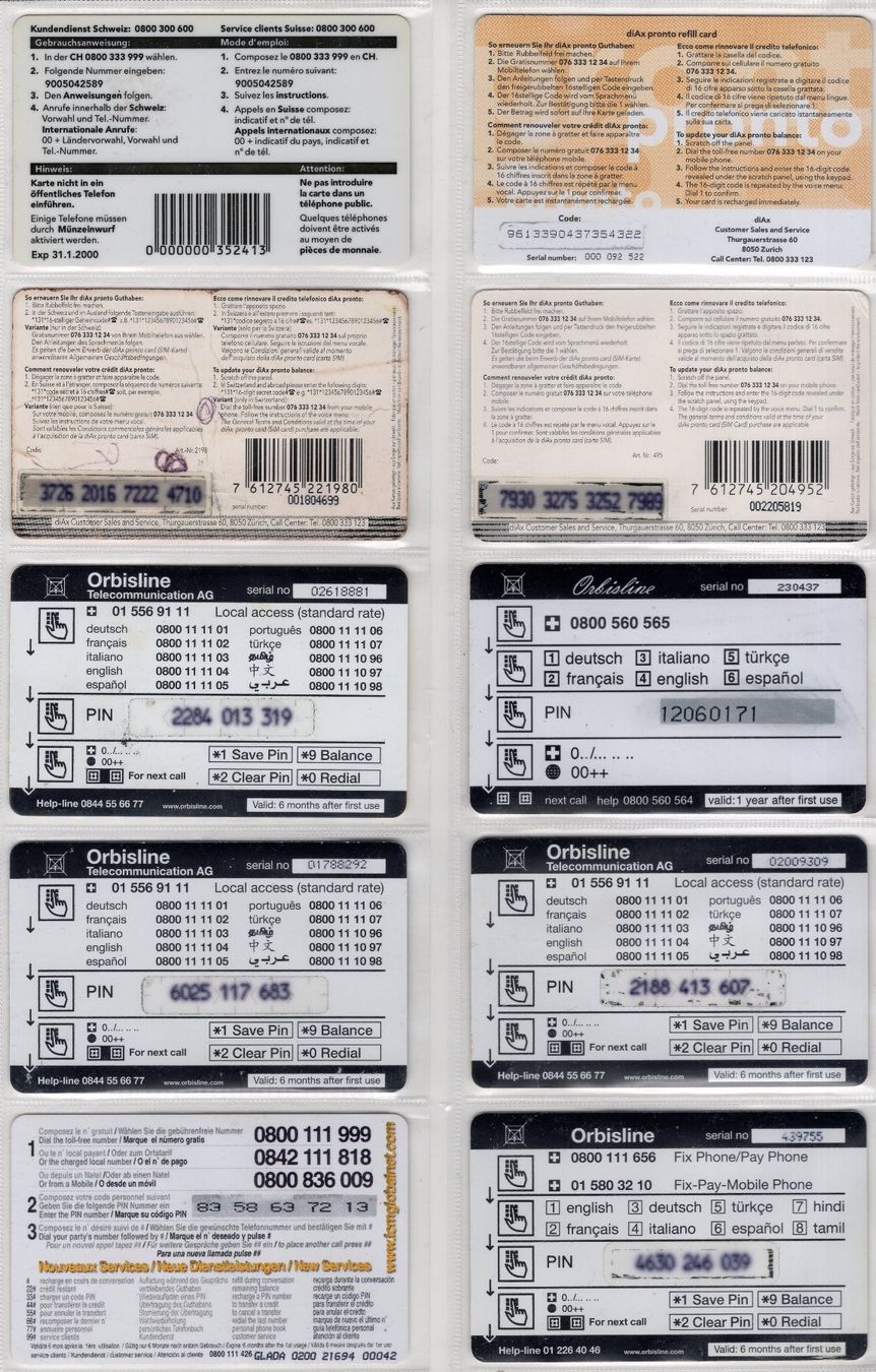 Schede telefoniche: 10 diverse Schweizer Prepaid Telefonkarten – Usato da Eglisau venduto da Chperfins 1