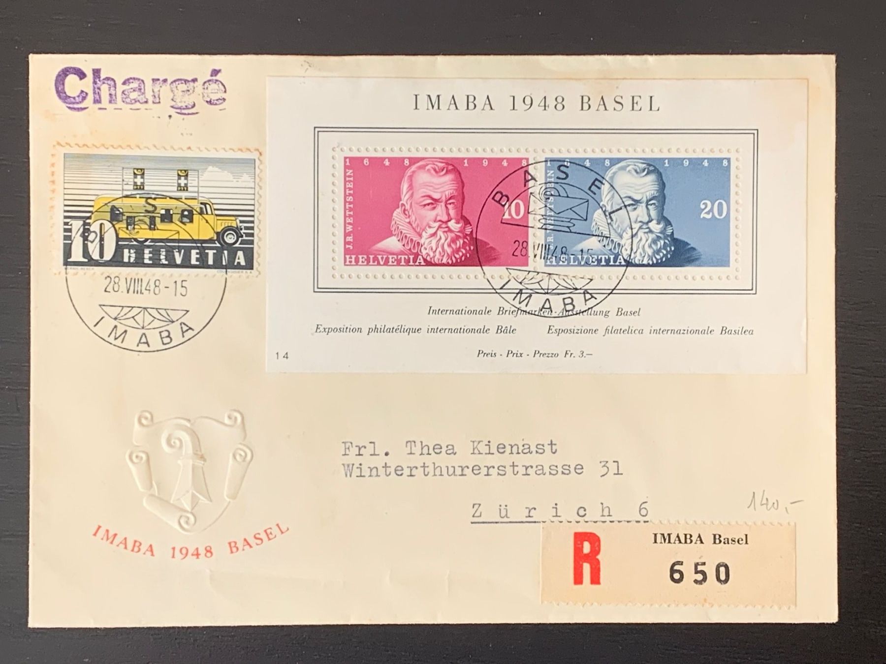 Tous les timbres: Block IMABA 1948 auf Brief – D'occasion à Wangen b. Olten par 66ard