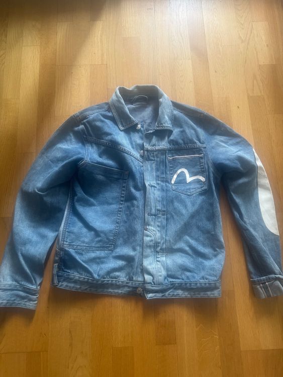 Veste En Jean Evisu Vintage Monogram Doublée - Taille L - Noir Et Blanc - Style Y2K Années 2000