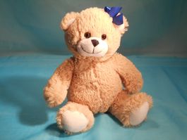 Bär mit blauem Mäscheli, L: 30cm