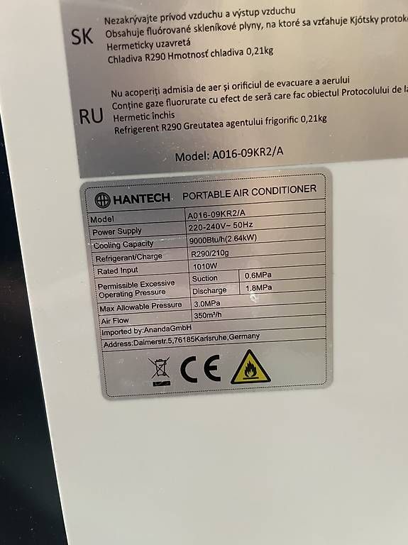 Condizionatori: Mobile Klimaanlage HANTECH  9000 BTU  – Usato da Zug venduto da sim_lk2n 4