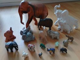 17x gr. Elefanten Sammlung Jade Elephant Holzspielzeug gross
