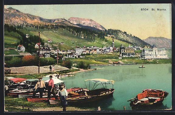 Cartes postales: St. Moritz, Ortsansicht, Boote am Ufer – D'occasion à Berlin par bartko-reher