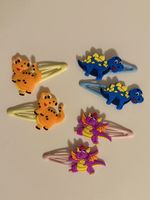Haarspangen Dinosaurier, 3 Paare, Lila, Orange und Blau