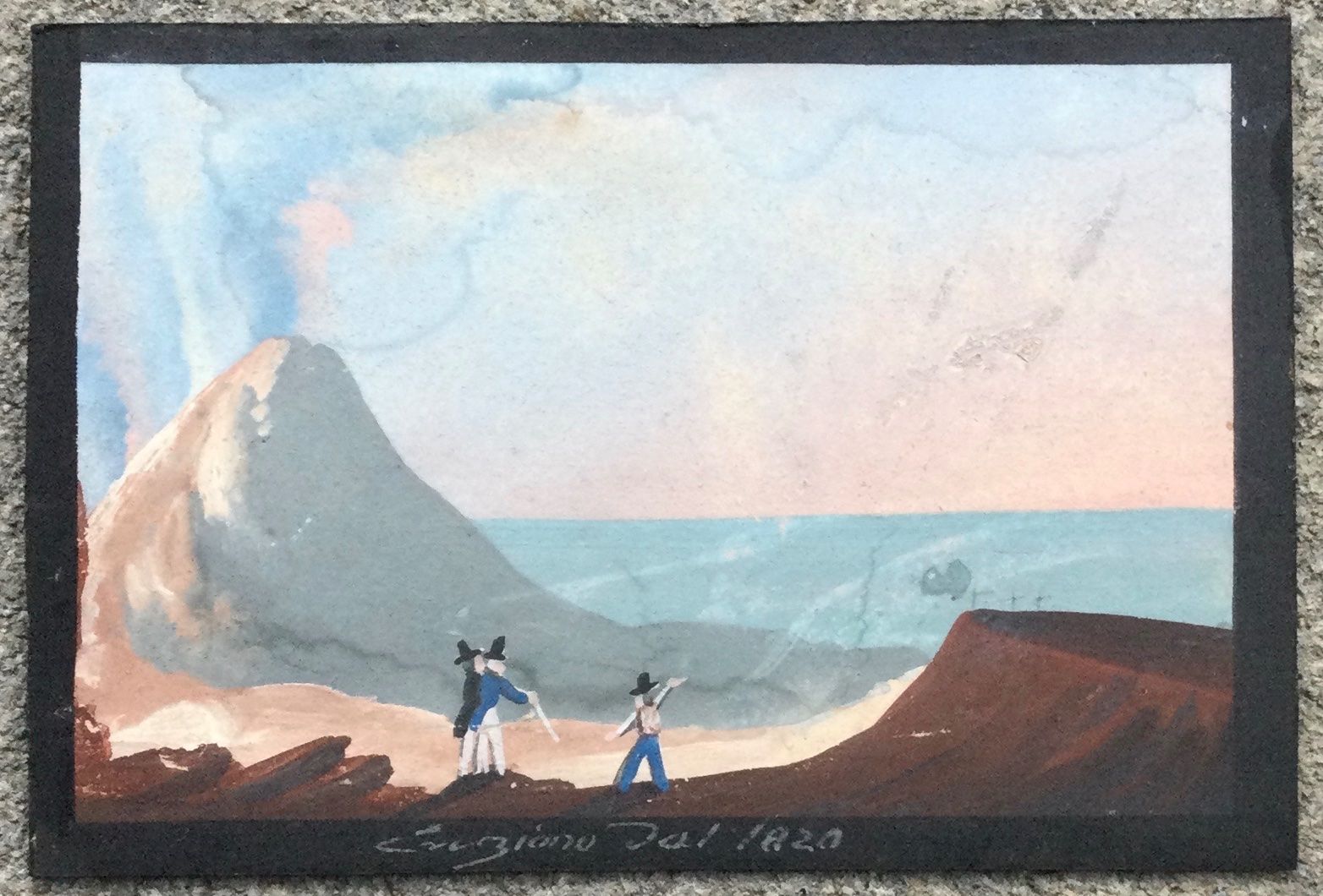 Gemälde: Antike Napoli Vulkan Gouache Gemälde – Gebraucht aus Root von