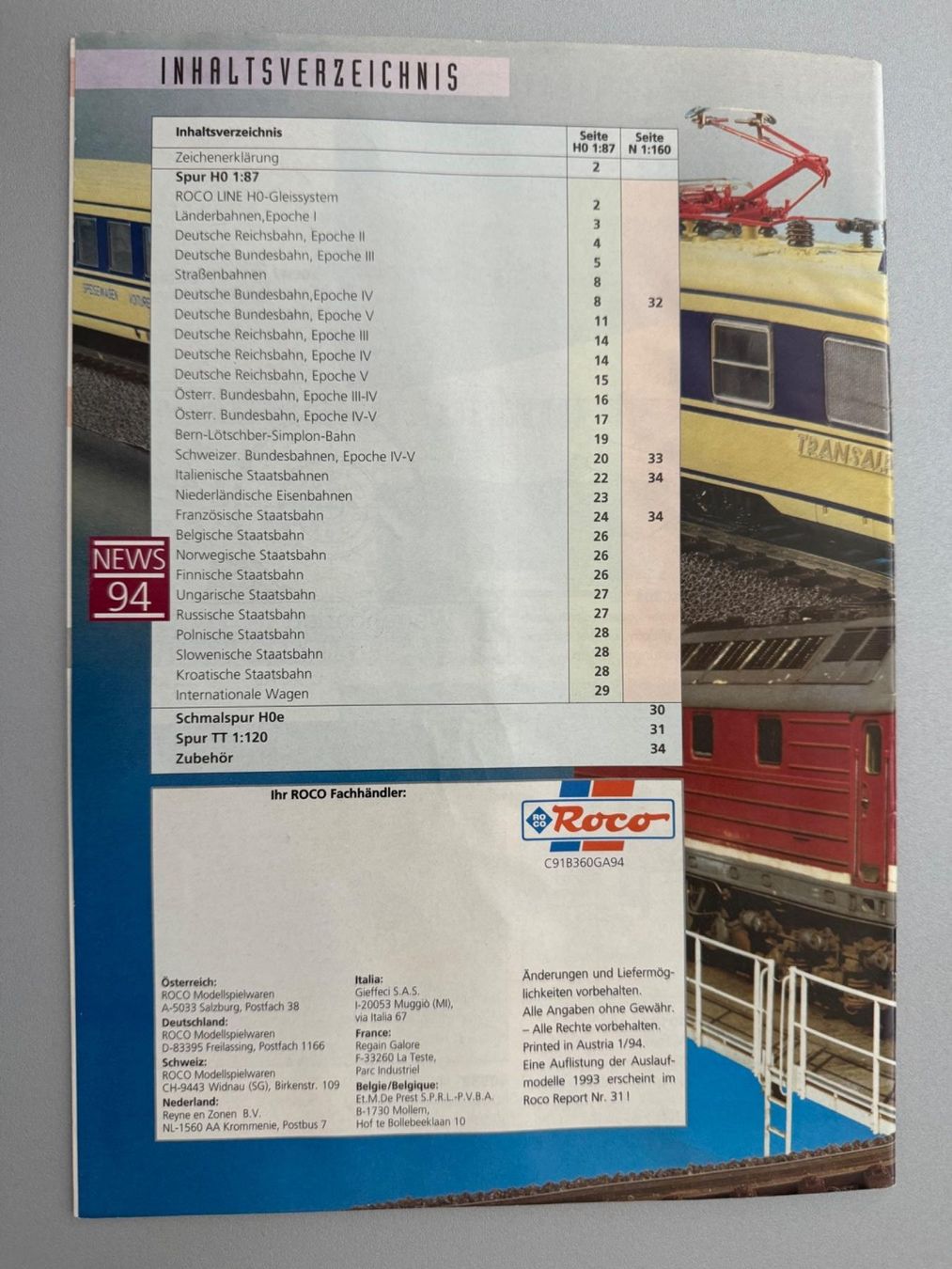 Roco Modellini di ferrovie: ROCO - Katalog 1994 – Usato da Fehraltorf venduto da Success 1