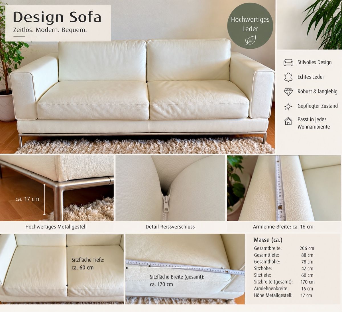 Divani: 3er-Ledersofa (cremeweiss) – Usato da Waltenschwil venduto da Ell_a 3