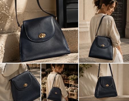 Sac vintage - cuir véritable - bleu foncé