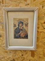 Altes Bild Maria mit Jesuskind, gerahmt unter Glas