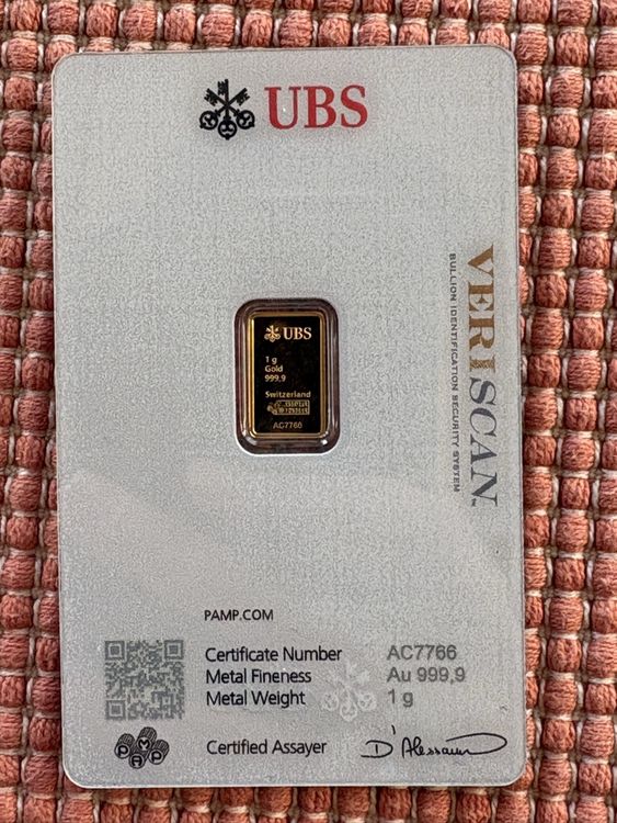 Gold Barren 1 Gramm von UBS (Neu und originalverpackt) in Rümlang für ...
