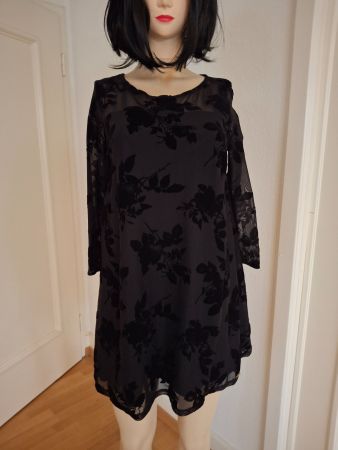 Schwarzes Samtspitzenkleid Tunika gefüttert XS