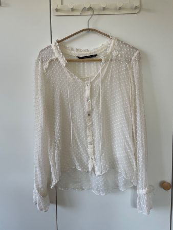 ZARA Romantische Boho-Bluse M, Off-White, Plumetis/Pünktli