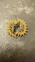 Broche vintage dorée Aconda, coeur feuilles, 80s
