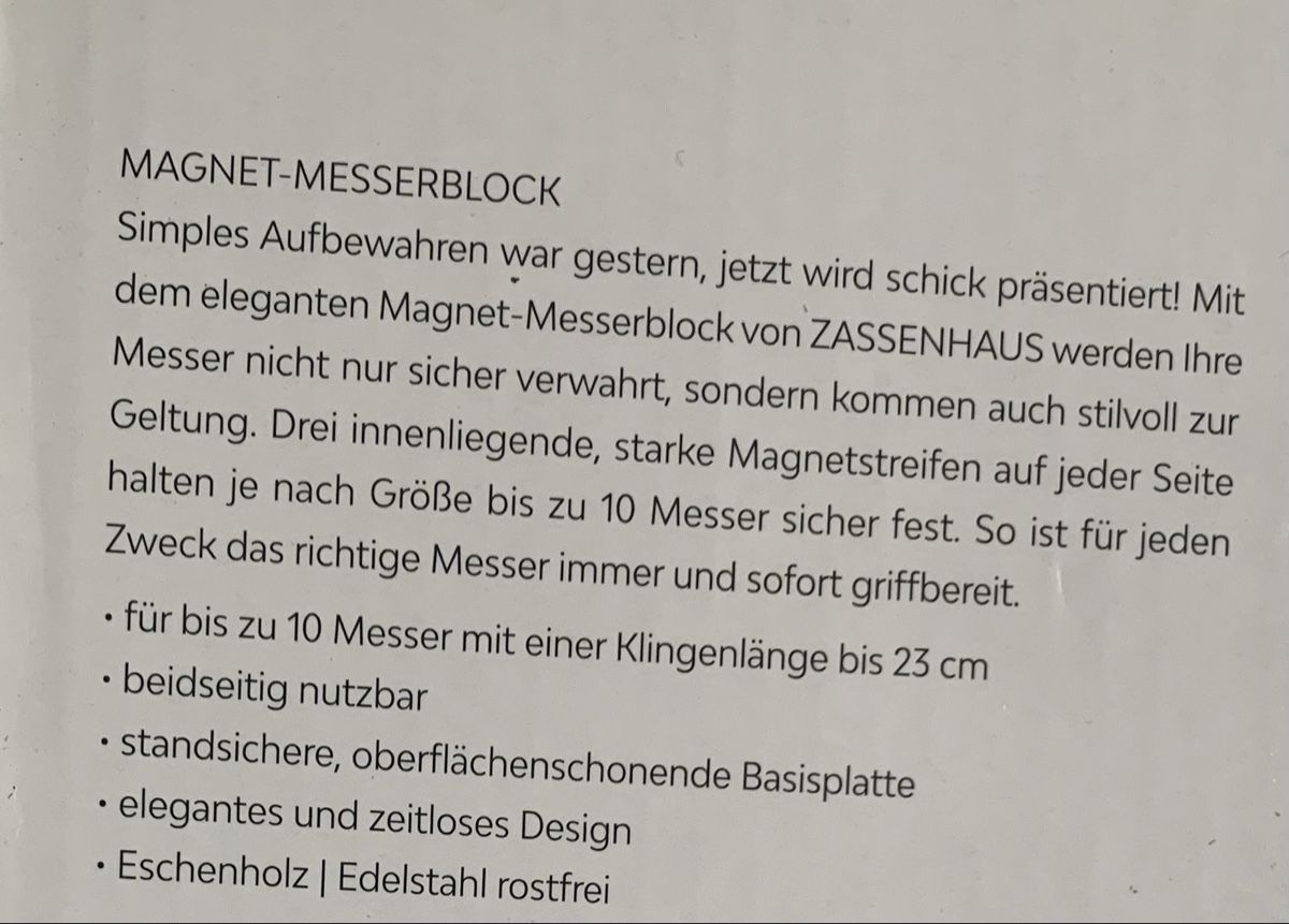 Zassenhaus Küchengeräte: Magnet-Messerblock Zassenhaus  – Neu und originalverpackt aus Mönchaltorf von Kische 1