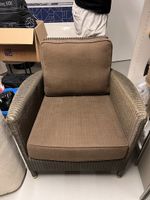 Wicker Armchair with Cushions Brown Good Condition