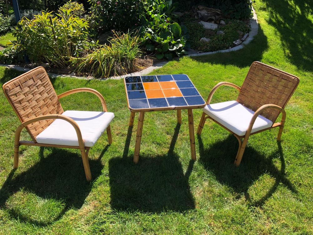GartenSitzgruppe 50er(Bambus/Korbgeflecht) Kaufen auf Ricardo