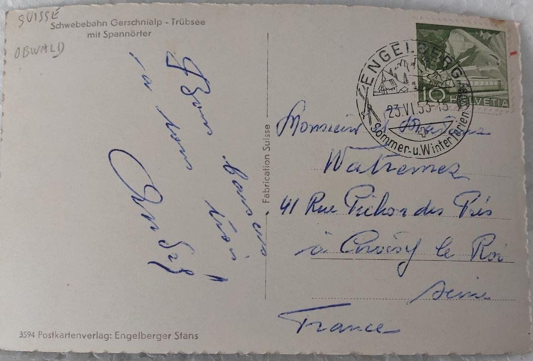 Cartoline postali: GERSCHNIALP - TRÜBSEE  - Schwebebahn - 1953 – Usato da Delémont venduto da Domdom1 1