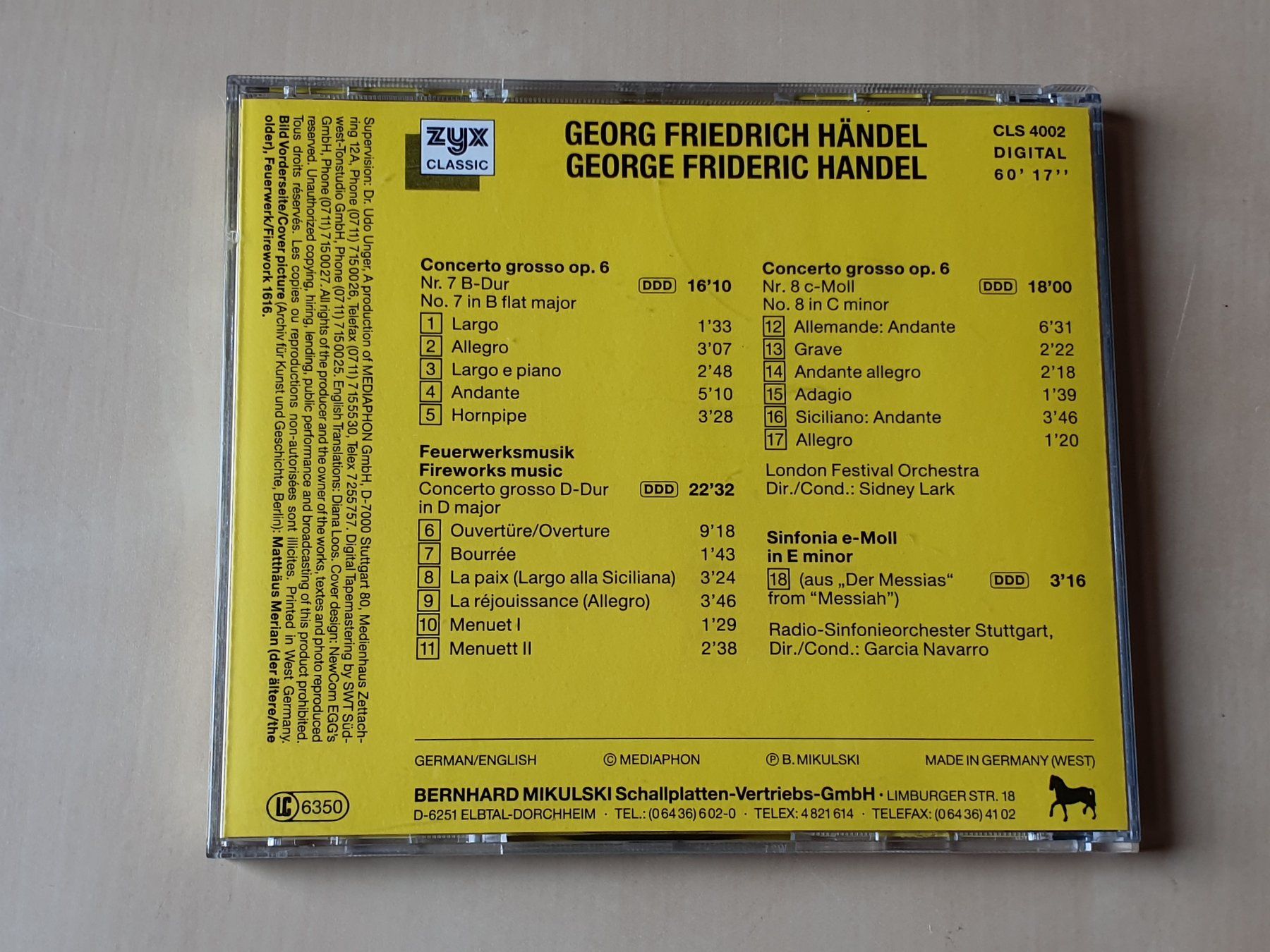 CDs: Händel Feuerwerksmusik – Gebraucht aus Stansstad von collectorsshop 1